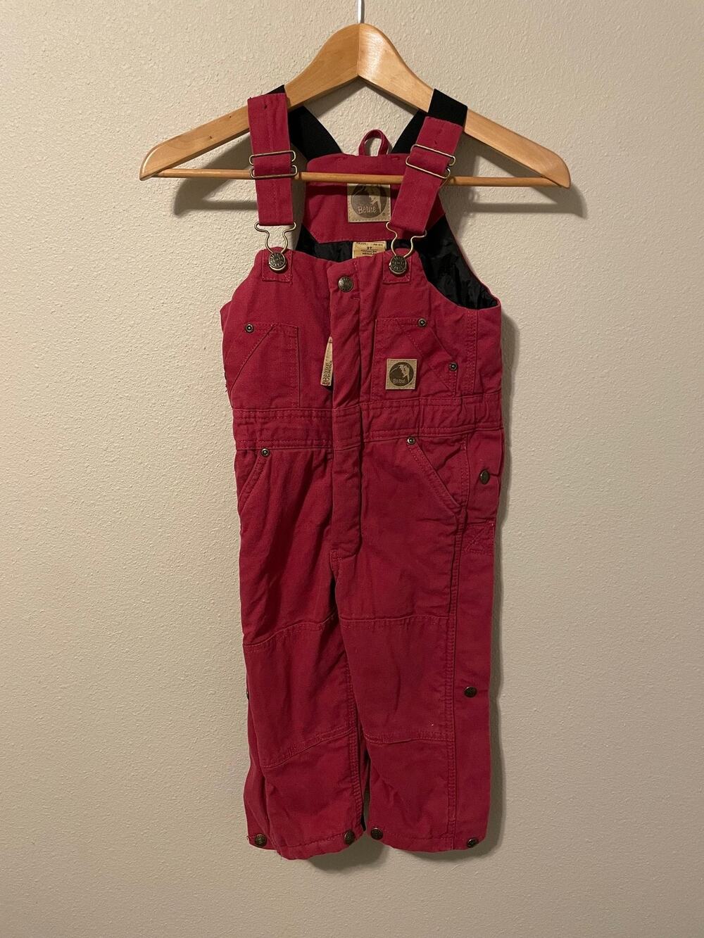 Berne Insulated Overalls Kids 2T Red Canvas Bib Snow Pants Winter Outdoor Play